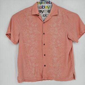 Tommy Bahama Shirt Mens XL Silk Floral Hawaiian Button Up Pink‎ Jacquard
